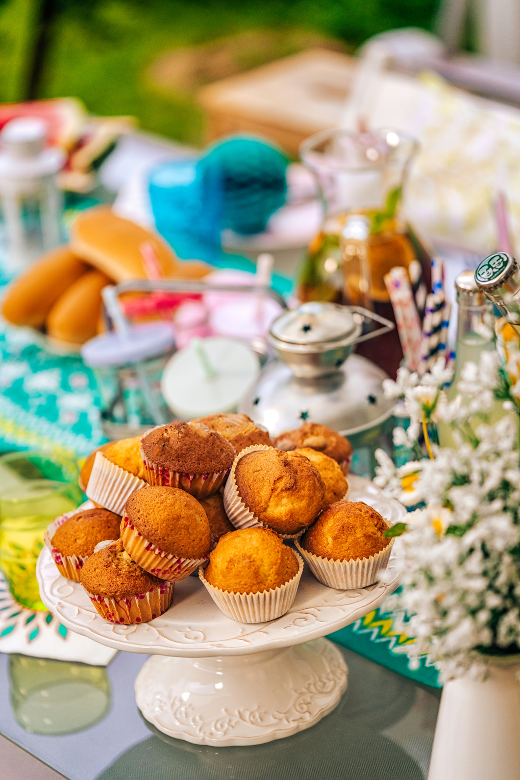 Decorated Party Table for Summer Backyard Party Outside